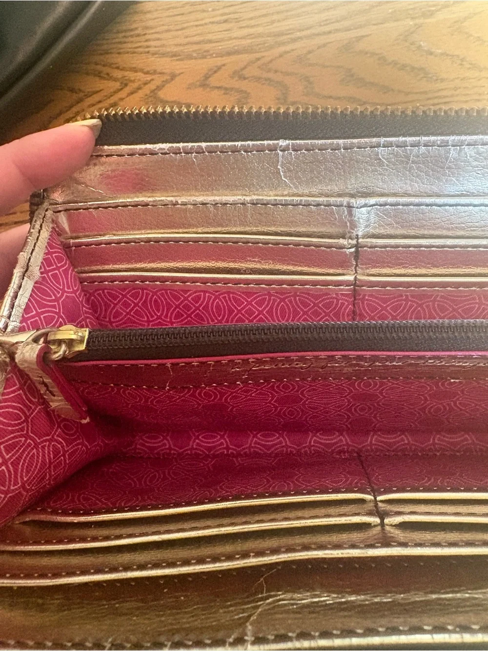 Stella & Dot Snake-Print Zip Wallet - Black & Beige